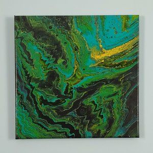 "Electric Iguana" Abstract Fluid Painting 12x12